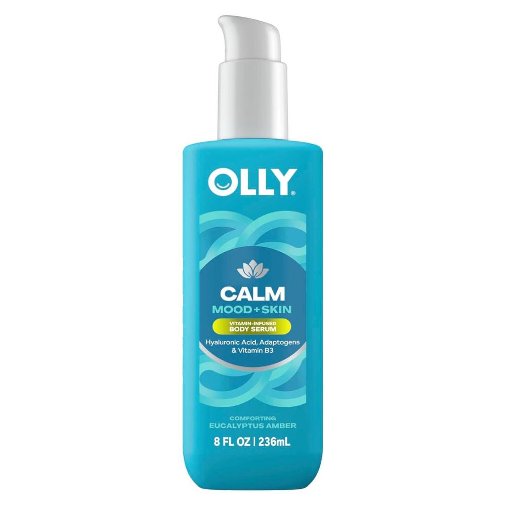 imageOLLY Calm Body LotionSerum with Hyaluronic Acid Adaptogens ampamp Vitamin B3 Nourishing Cleanser for Skin Barrier Repair Deep Hydration Eucalyptus Amber Scent 8oz