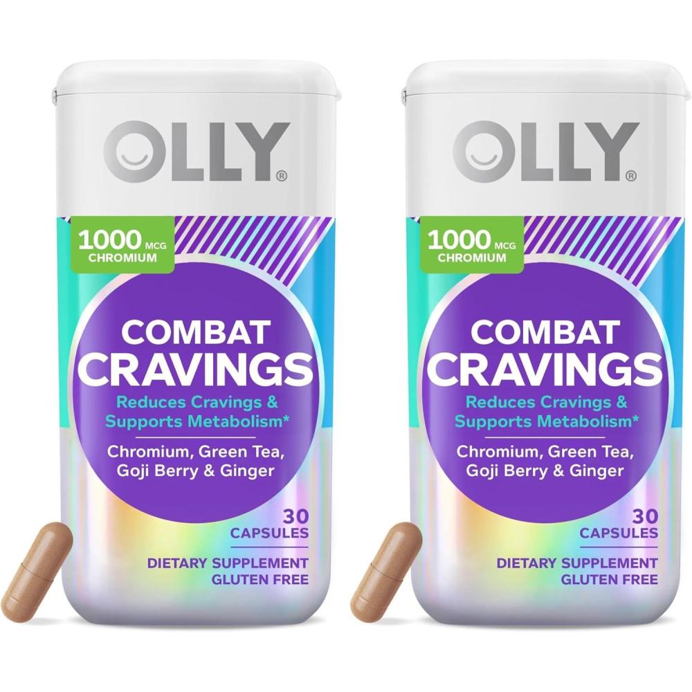 imageOLLY Combat Cravings Metabolism ampamp Energy Support Supplement1000 mcg Chromium Green Tea Goji Berry Ginger  30 Count30 Count Pack of 2