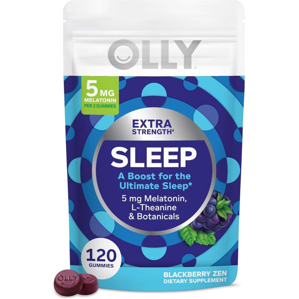 imageOLLY Extra Strength Sleep 5 mg Melatonin LTheanine Chamomile and Botanicals  60ct Pouch120 Count Pack of 1