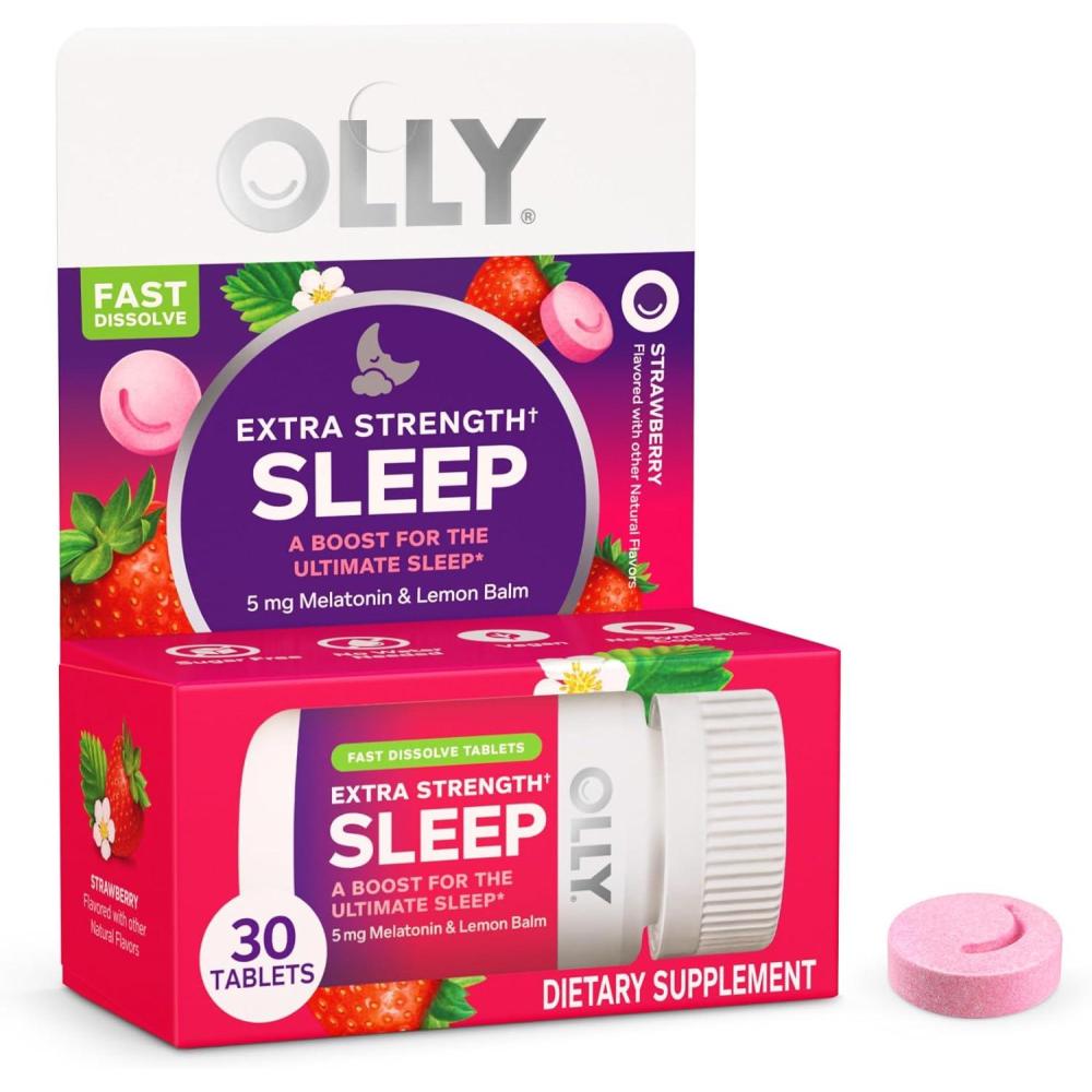 imageOLLY Extra Strength Sleep Fast Dissolve Tablets 5mg Melatonin Vegan Strawberry  30ct30 Count Pack of 1
