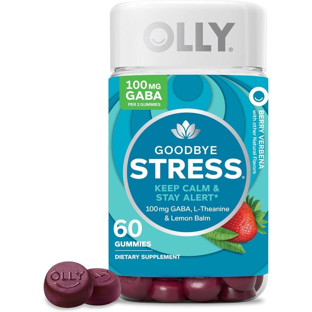 imageOLLY Goodbye Stress Gummy GABA LTheanine Lemon Balm Stress Relief Supplement Berry  42 Count60 Count Pack of 1