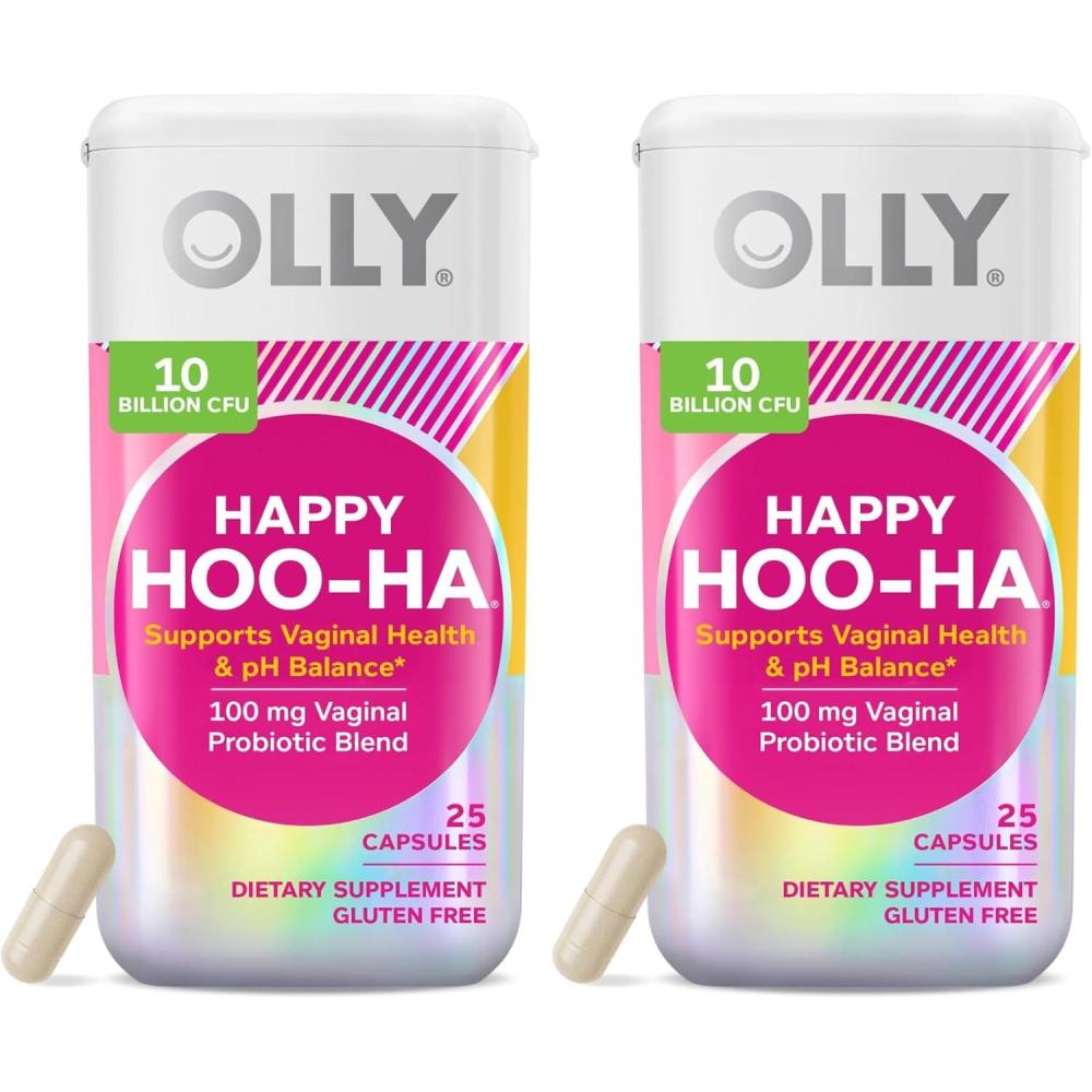 imageOLLY Happy HooHa Capsules Probiotic for Women Vaginal Health and pH Balance 10 Billion CFU Gluten Free  25 Count25 Count Pack of 2