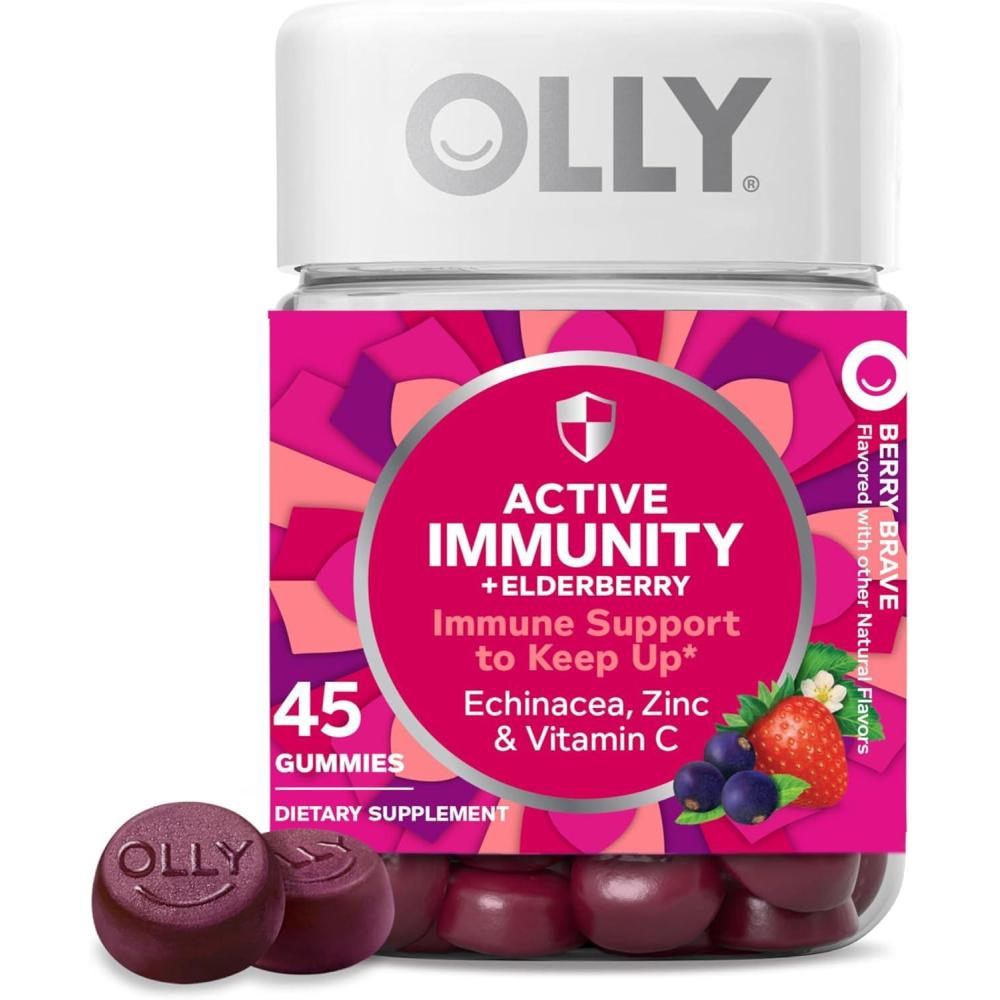 imageOLLY Immunity Gummy Immune Support Elderberry Zinc Vitamin C Supplement Berry Flavor 15 Day Supply  45 Count1 Count Pack of 45