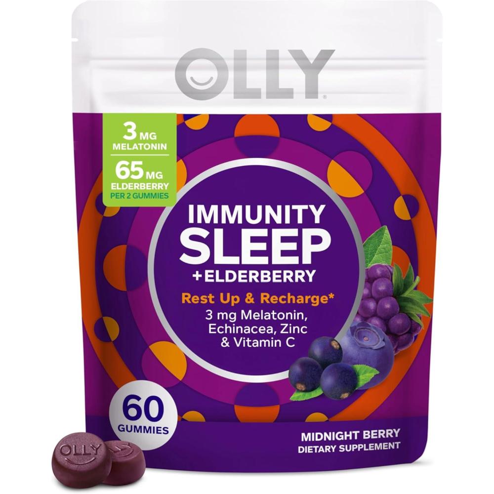 imageOLLY Immunity Sleep Gummy Immune and Sleep Support 3mg Melatonin Echinacea Zinc Vitamin C Chewable Supplement Berry  60 Count60 Count Pack of 1