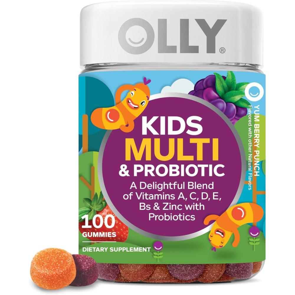 imageOLLY Kids Multivitamin ampamp Probiotic Gummy Digestive Support Vitamins A D C E B Zinc Chewable Supplement Berry Flavor 35 Day Supply  70 Count100 Count Pack of 1