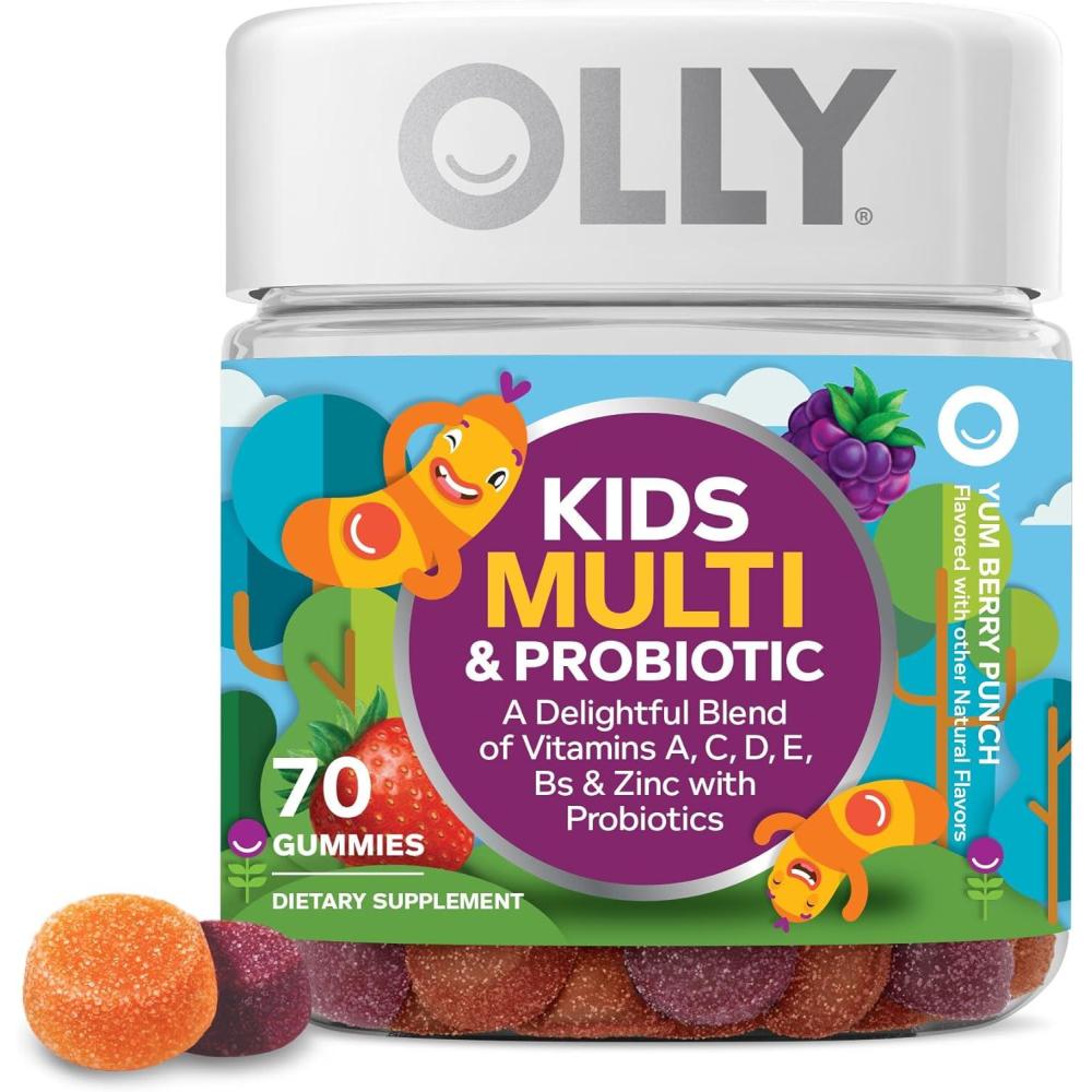 imageOLLY Kids Multivitamin ampamp Probiotic Gummy Digestive Support Vitamins A D C E B Zinc Chewable Supplement Berry Flavor 35 Day Supply  70 Count70 Count Pack of 1