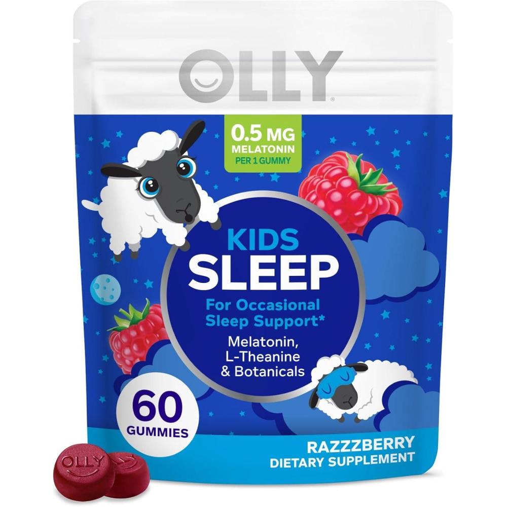 imageOLLY Kids Sleep Gummy 05mg Melatonin L Theanine Chamomile and Lemon Balm Childrens Chewable Supplement Raspberry  50 CountPouch