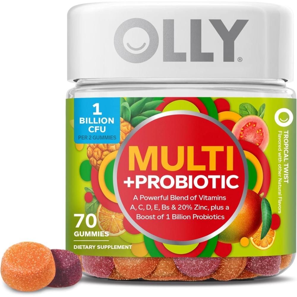 imageOLLY Multi  Probiotic Adult Multivitamin Gummy 1 Billion CFUs Digestive and Immune Support Chewable Supplement Tropical Twist 35 Day Supply  70 Count
