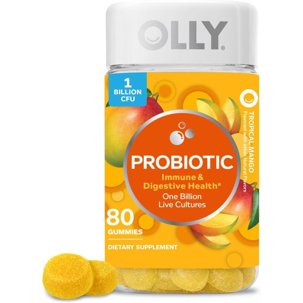 imageOLLY Probiotic Gummy Immune and Digestive Support 1 Billion CFUs Chewable Probiotic Supplement Mango 25 Day Supply  50 Count80 Count Pack of 1