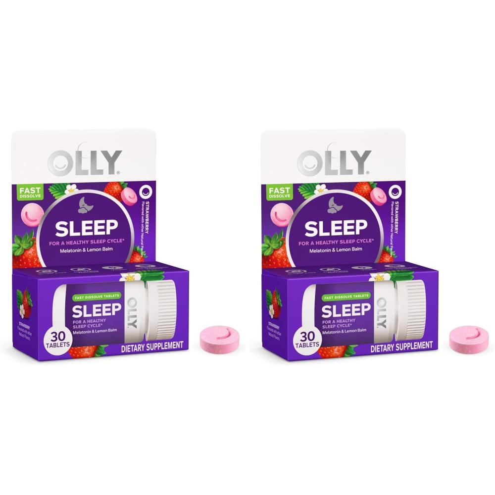 imageOLLY Sleep Fast Dissolves 3mg Melatonin Lemon Balm Strawberry Flavor 30 Day Supply  30 Count30 Count Pack of 2