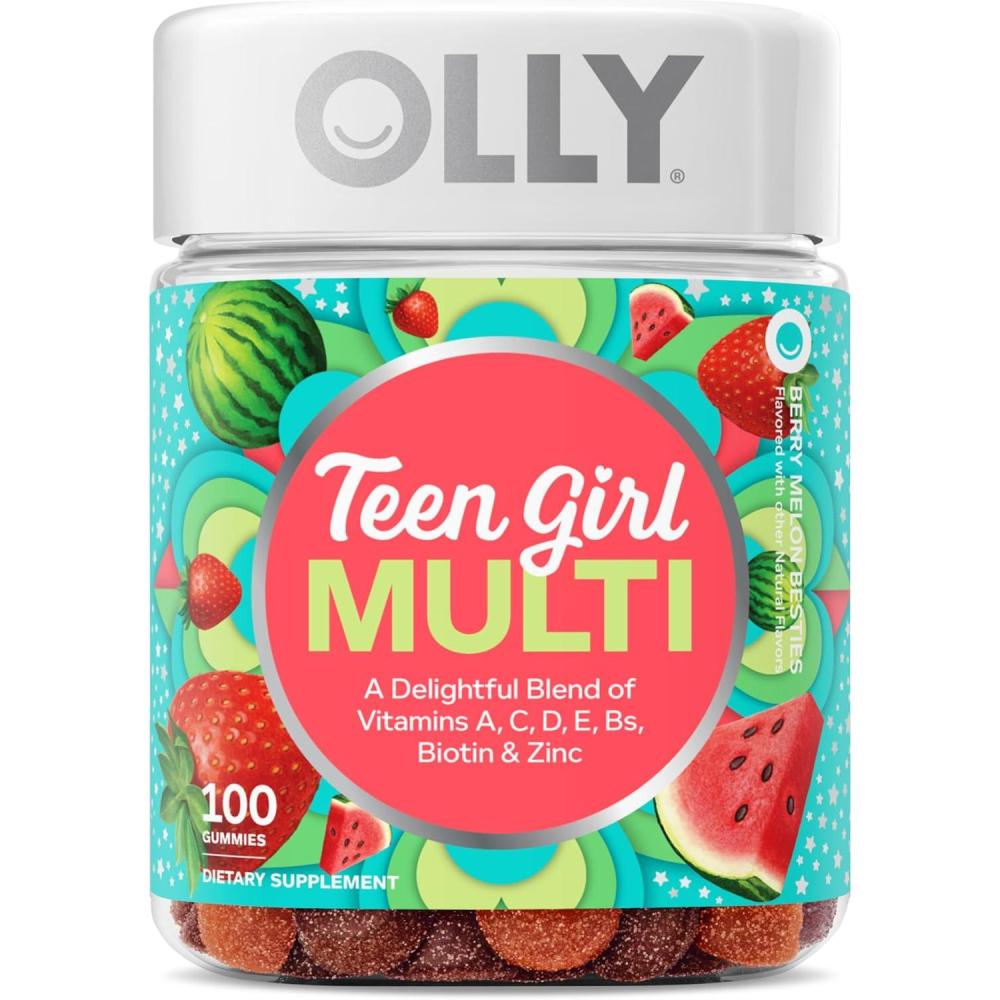 imageOLLY Teen Girl Multi Gummy Healthy Skin and Immune Support Essential Vitamins Biotin Zinc Chewable Multivitamin Strawberry Melon Flavored 50 Day Supply  100 Count100 Count Pack of 1