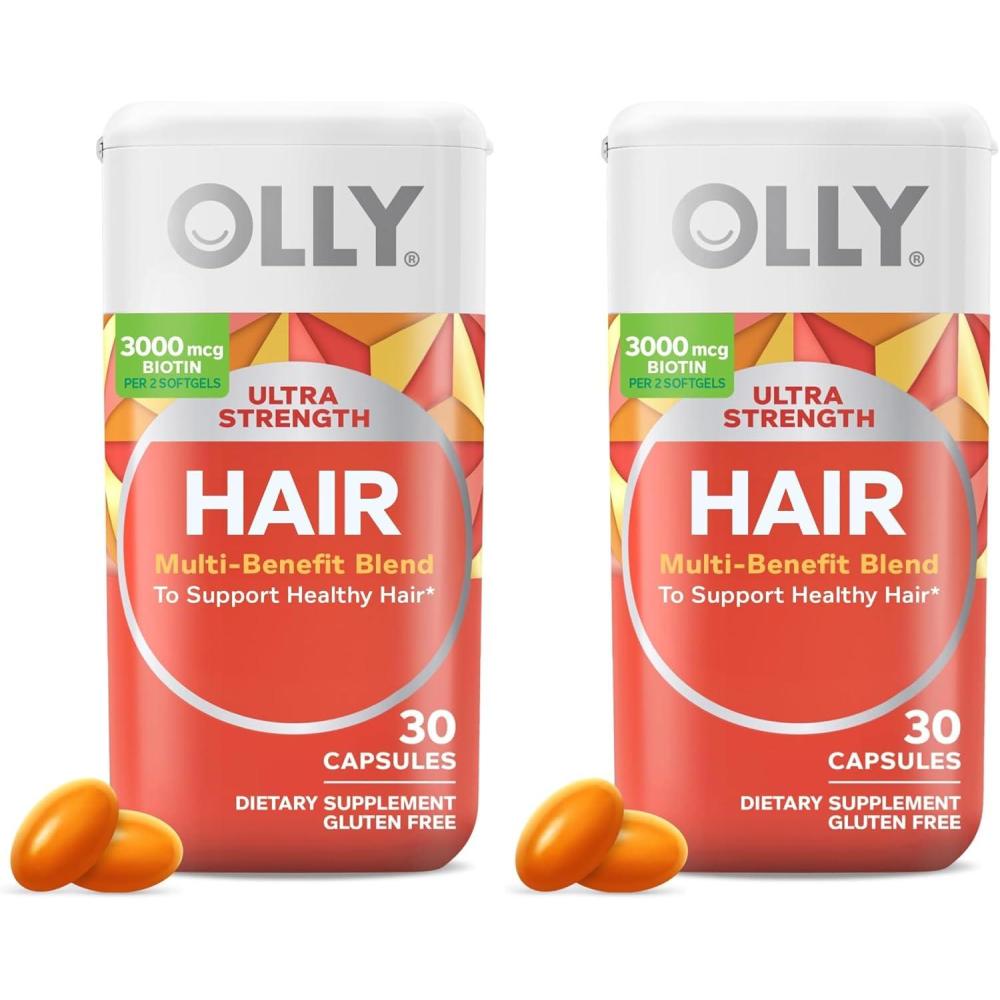 imageOLLY Ultra Strength Hair Softgels Supports Hair Health Biotin Keratin Vitamin D B12 Hair Supplement 30 Day Supply  30 Count Packaging May Vary30 Count Pack of 2