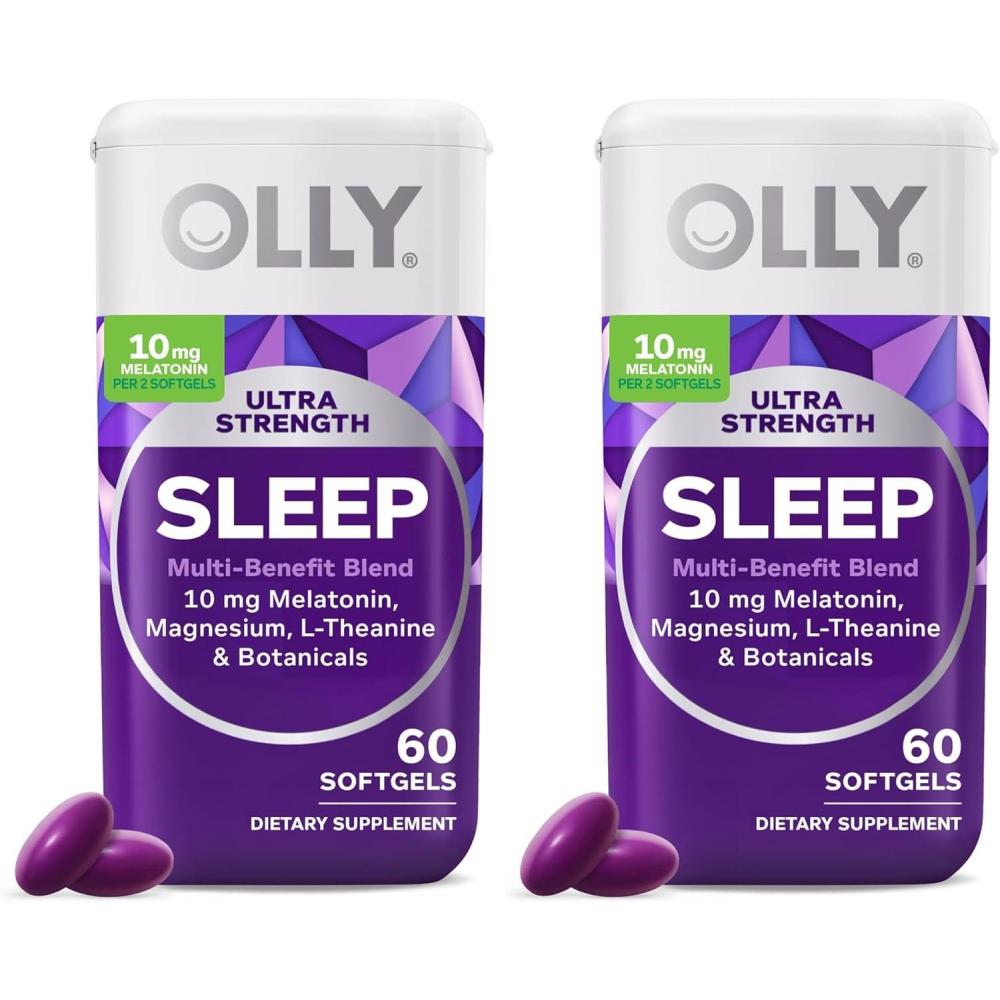 imageOLLY Ultra Strength Sleep Softgels 10mg Melatonin LTheanine Chamomile Magnesium Lemon Balm Supports Deep Restful Sleep Nighttime Sleep Aid Non HabitForming  60 Count60 Count Pack of 2