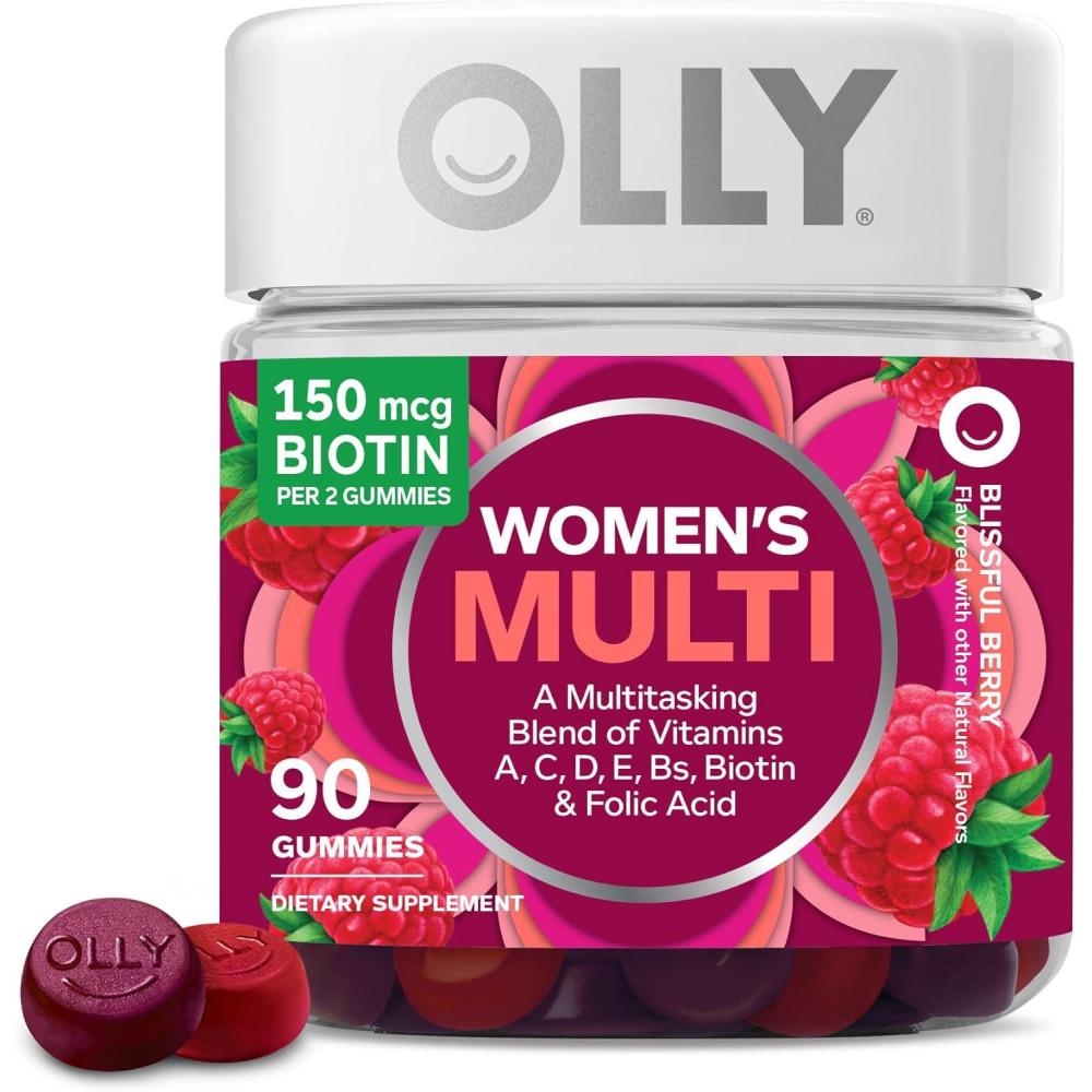 imageOLLY Womens Daily Multivitamin Gummy Vitamins A D C E Biotin Folic Acid Adult Chewable Vitamin Berry Flavor 65 Day Supply  130 CountBerry