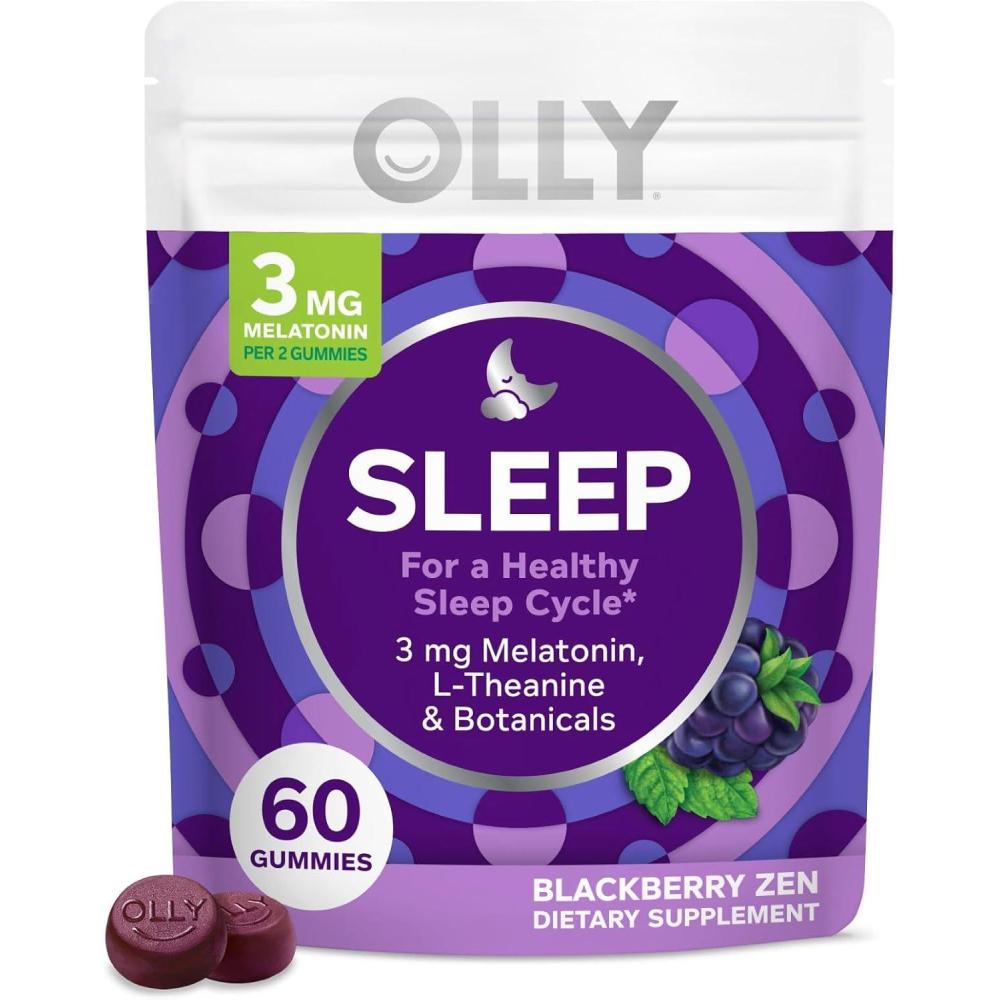 imageOlly Sleep Gummy 3 mg Melatonin LTheanine Chamomile and Lemon Balm Extracts BlackBerry Flavor 60 Day Supply  120 Count60 Count Pack of 1