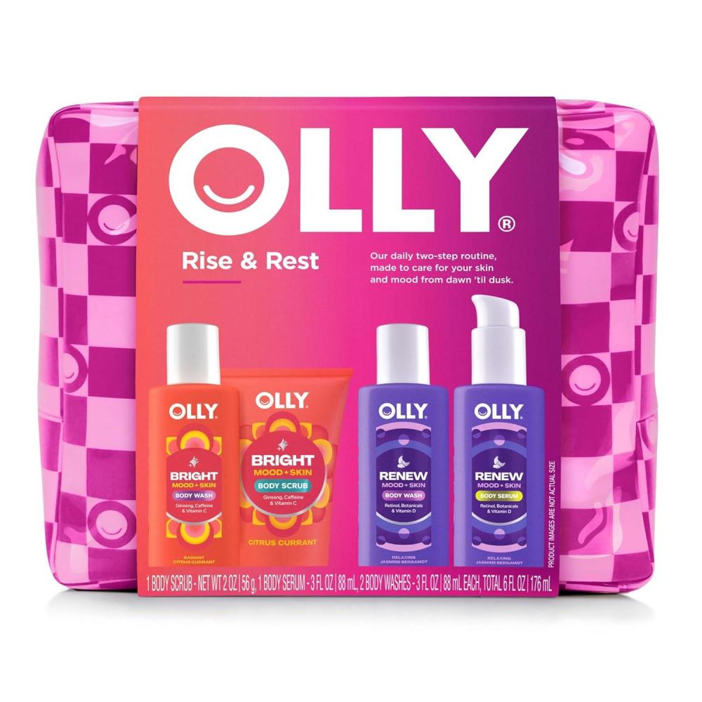 image:imageOLLY Rest amp Rise Body Care Set Day amp Night Regimen 2 Body Washes Body Serum Lotion Scrub With Vitamin D Retinol Botanicals amp Vitamin C Nourishing Hydrating 4 count