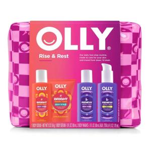 OLLY Rest & Rise Body Care Set – Day & Night Regimen – 2 Body Washes + Body Serum Lotion + Scrub – With Vitamin D, Retinol, Botanicals & Vitamin C– Nourishing, Hydrating – 4 count