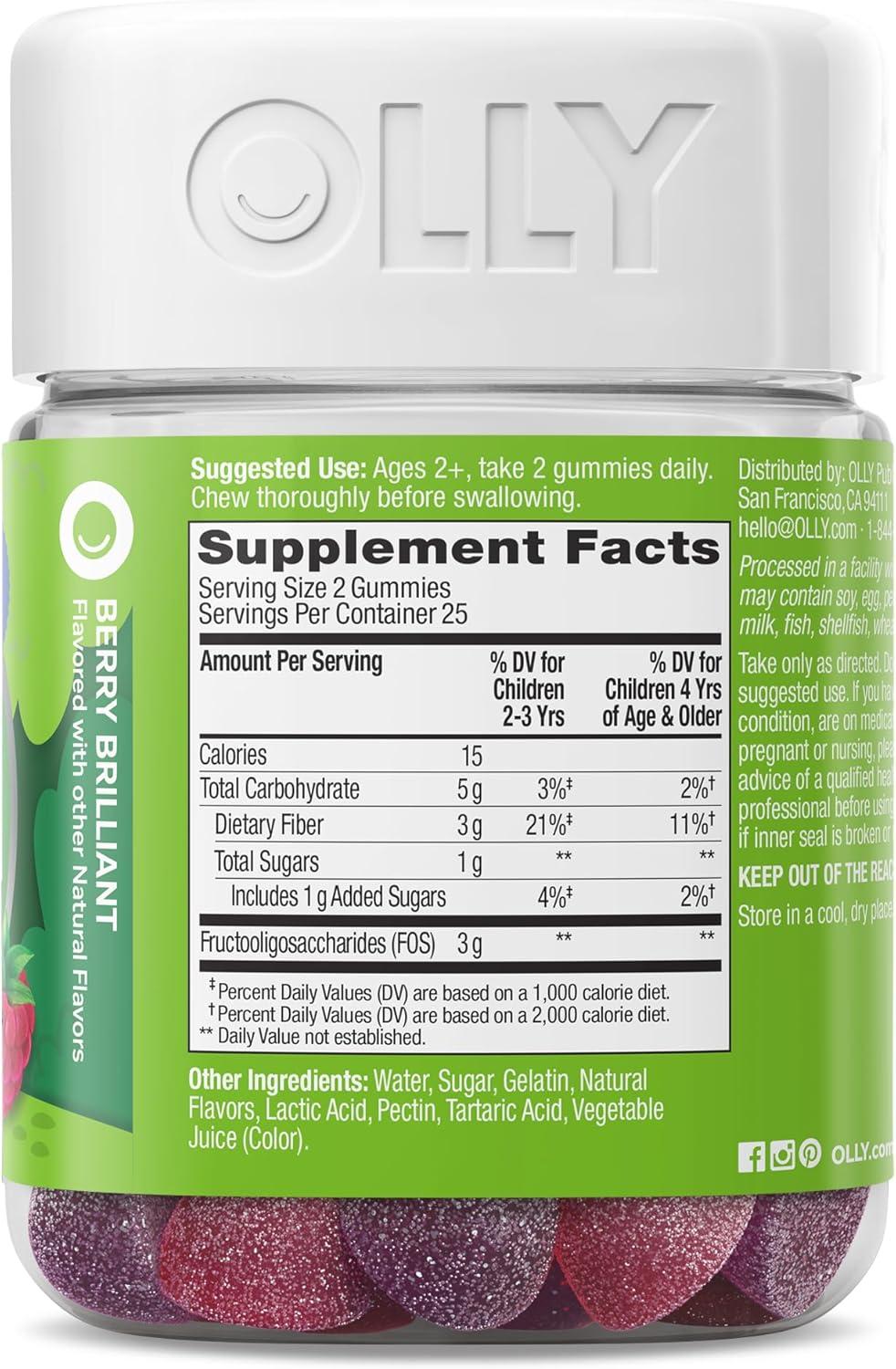 image:imageOLLY Kids Friendly Fiber Gummy Digestion Support 3g Prebiotic Fiber FOS Kids Chewable Supplement Berry Brilliant Flavored 25 Day Supply 50 Count