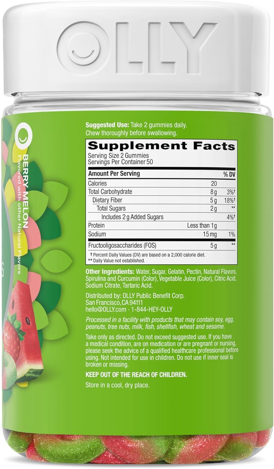 image:imageOLLY Fiber Gummy Rings 5g FOS Prebiotic Fiber Digestive Health Supplement Strawberry Watermelon Flavored 50 Day Supply 100 Count1 Count Pack of 100