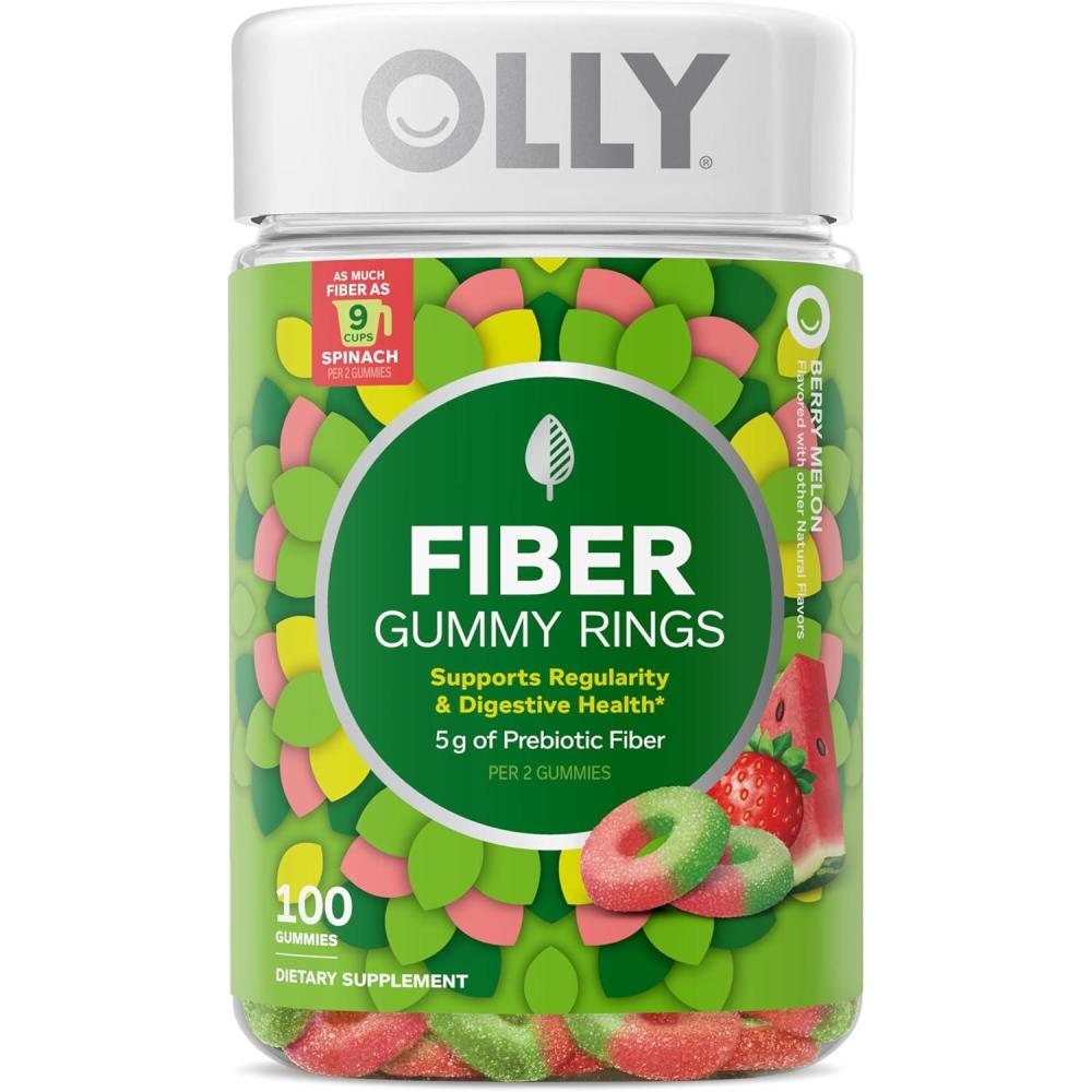 image:imageOLLY Fiber Gummy Rings 5g FOS Prebiotic Fiber Digestive Health Supplement Strawberry Watermelon Flavored 50 Day Supply 100 Count1 Count Pack of 100