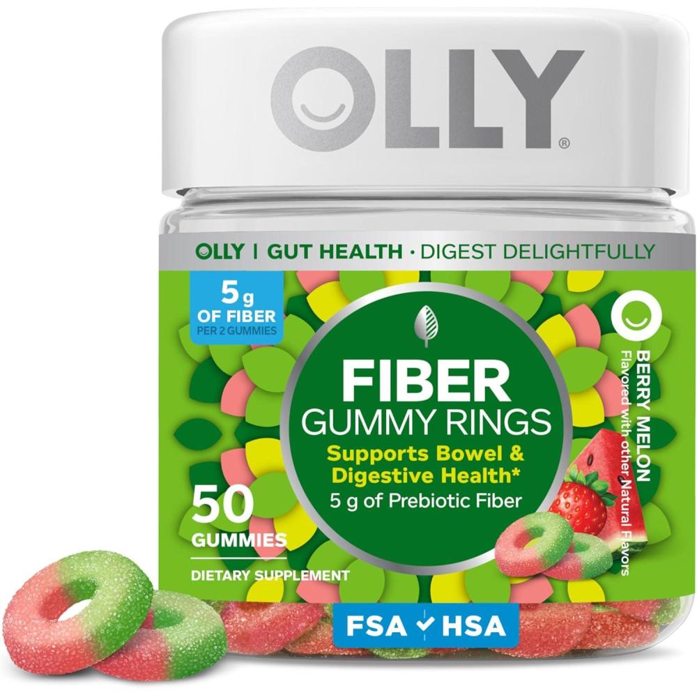 image:imageOLLY Fiber Gummy Rings 5g FOS Prebiotic Fiber Digestive Health Supplement Strawberry Watermelon Flavored 50 Day Supply 100 Count50 Count Pack of 1