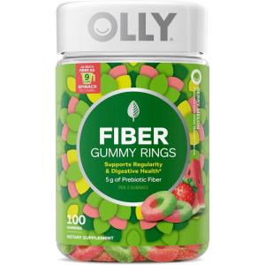 OLLY Fiber Gummy Rings, 5g FOS Prebiotic Fiber, Digestive Health Supplement,* Strawberry Watermelon Flavored, 50 Day Supply – 100 Count(1 Count (Pack of 100))