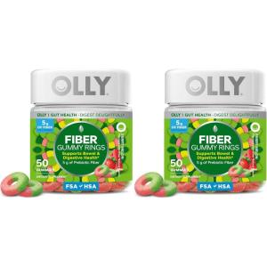 OLLY Fiber Gummy Rings, 5g FOS Prebiotic Fiber, Digestive Health Supplement,* Strawberry Watermelon Flavored, 50 Day Supply – 100 Count(50 Count (Pack of 2))