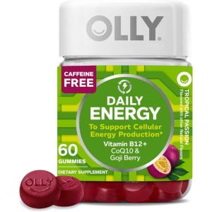 OLLY Daily Energy Gummy, Caffeine Free Cellular Energy Production,* Vitamin B12, CoQ10, Goji Berry, Adult Chewable Supplement, Tropical Passion Flavored, 60 Day Supply – 120 Count(Regular Strength)