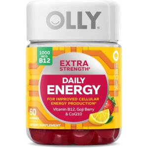 OLLY Daily Energy Gummy, Caffeine Free Cellular Energy Production,* Vitamin B12, CoQ10, Goji Berry, Adult Chewable Supplement, Tropical Passion Flavored, 60 Day Supply – 120 Count(Extra Strength)