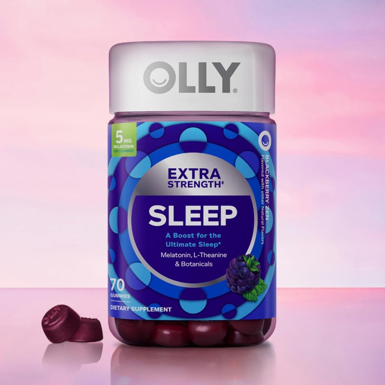 image:imageOLLY Extra Strength Sleep Gummy Occasional Sleep Support 5 mg Melatonin LTheanine Chamomile Lemon Balm Extracts Sleep Aid Blackberry Flavor 70 Count Packaging May Vary70 Count Pack of 1