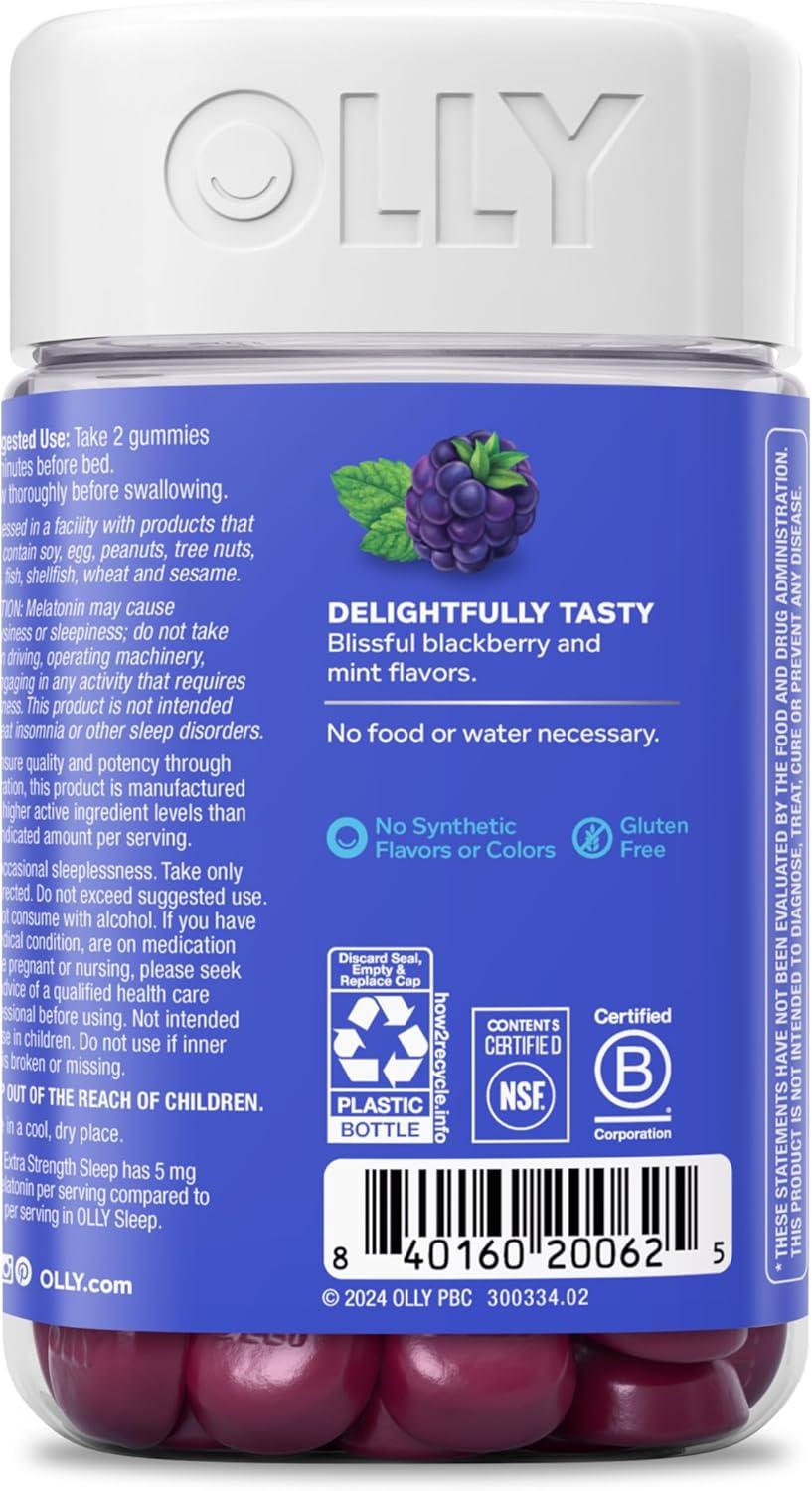 image:imageOLLY Extra Strength Sleep Gummy Occasional Sleep Support 5 mg Melatonin LTheanine Chamomile Lemon Balm Extracts Sleep Aid Blackberry Flavor 70 Count Packaging May Vary70 Count Pack of 1