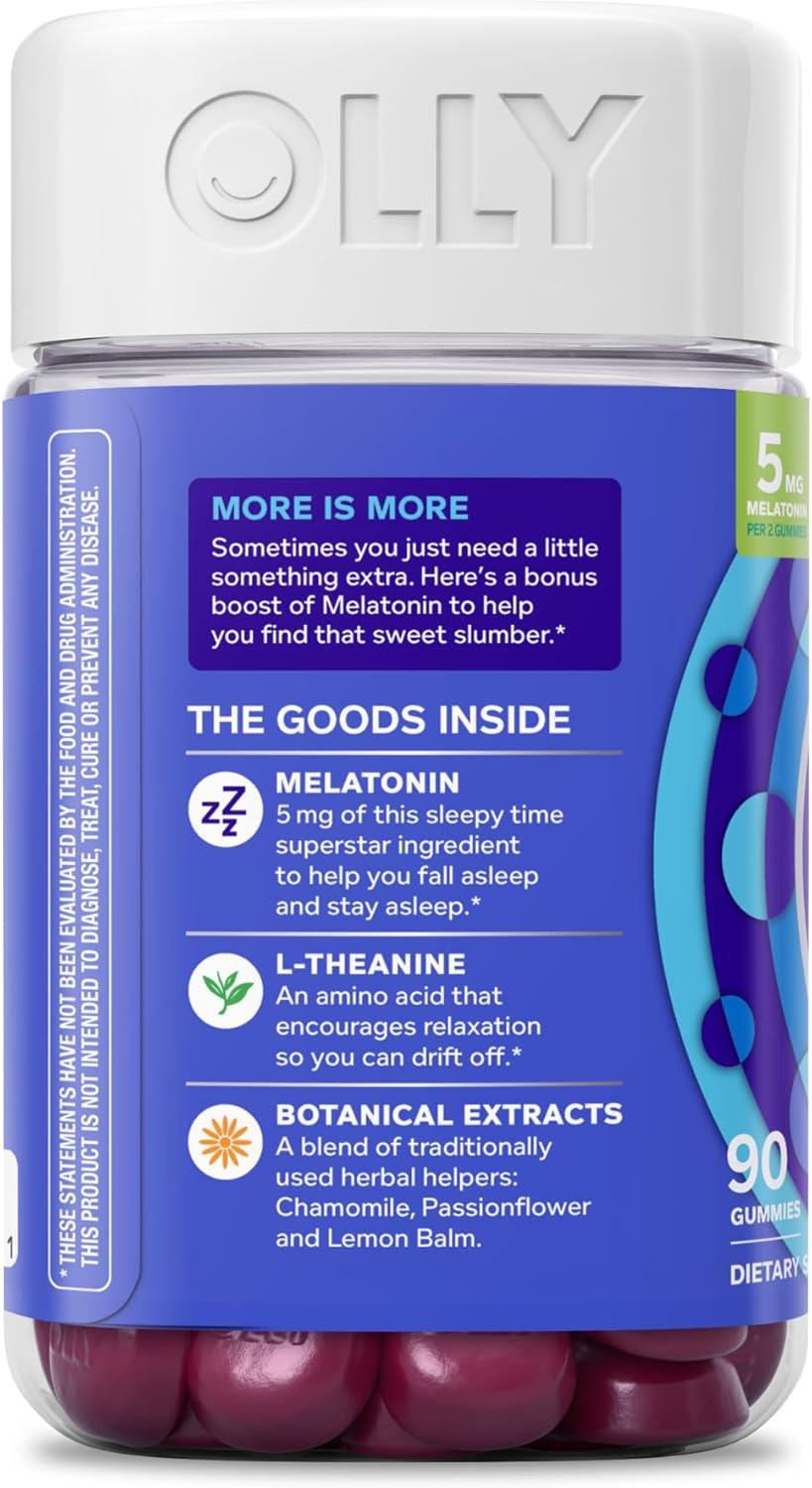 image:imageOLLY Extra Strength Sleep Gummy Occasional Sleep Support 5 mg Melatonin LTheanine Chamomile Lemon Balm Extracts Sleep Aid Blackberry Flavor 70 Count Packaging May Vary90 Count Pack of 1
