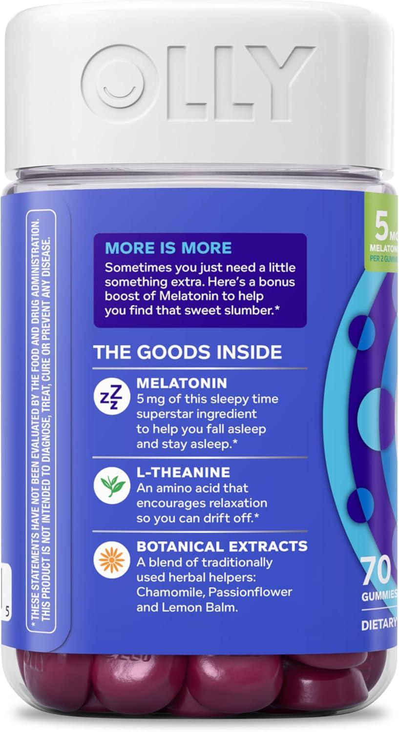 image:imageOLLY Extra Strength Sleep Gummy Occasional Sleep Support 5 mg Melatonin LTheanine Chamomile Lemon Balm Extracts Sleep Aid Blackberry Flavor 70 Count Packaging May Vary70 Count Pack of 1
