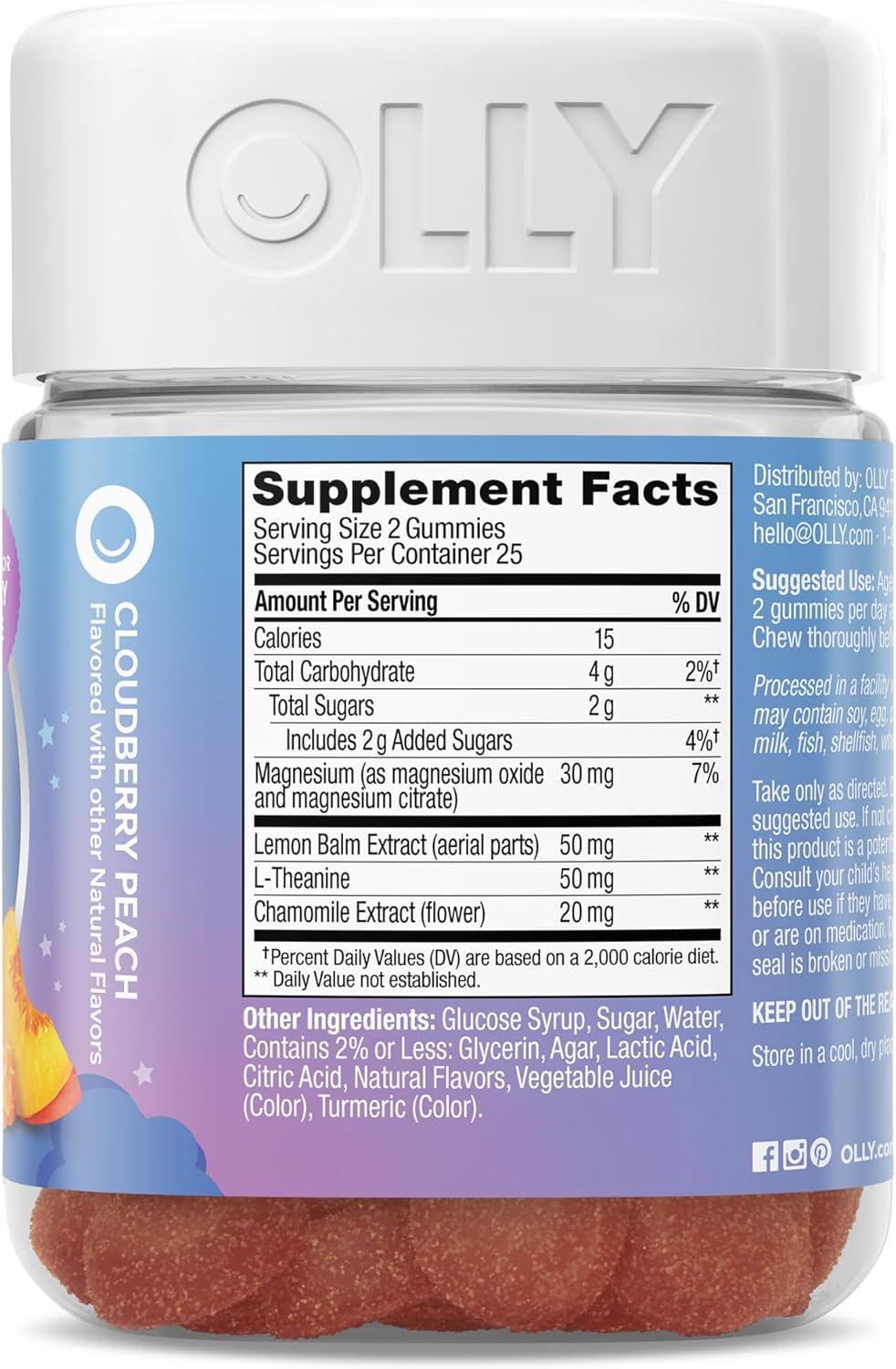 image:imageOLLY Kids Melatonin Free Sleep Gummy Supplement Supports Sleep Quality Magnesium LTheanine Lemon Balm Cloudberry Peach Flavored 25 Day Supply 50 Count