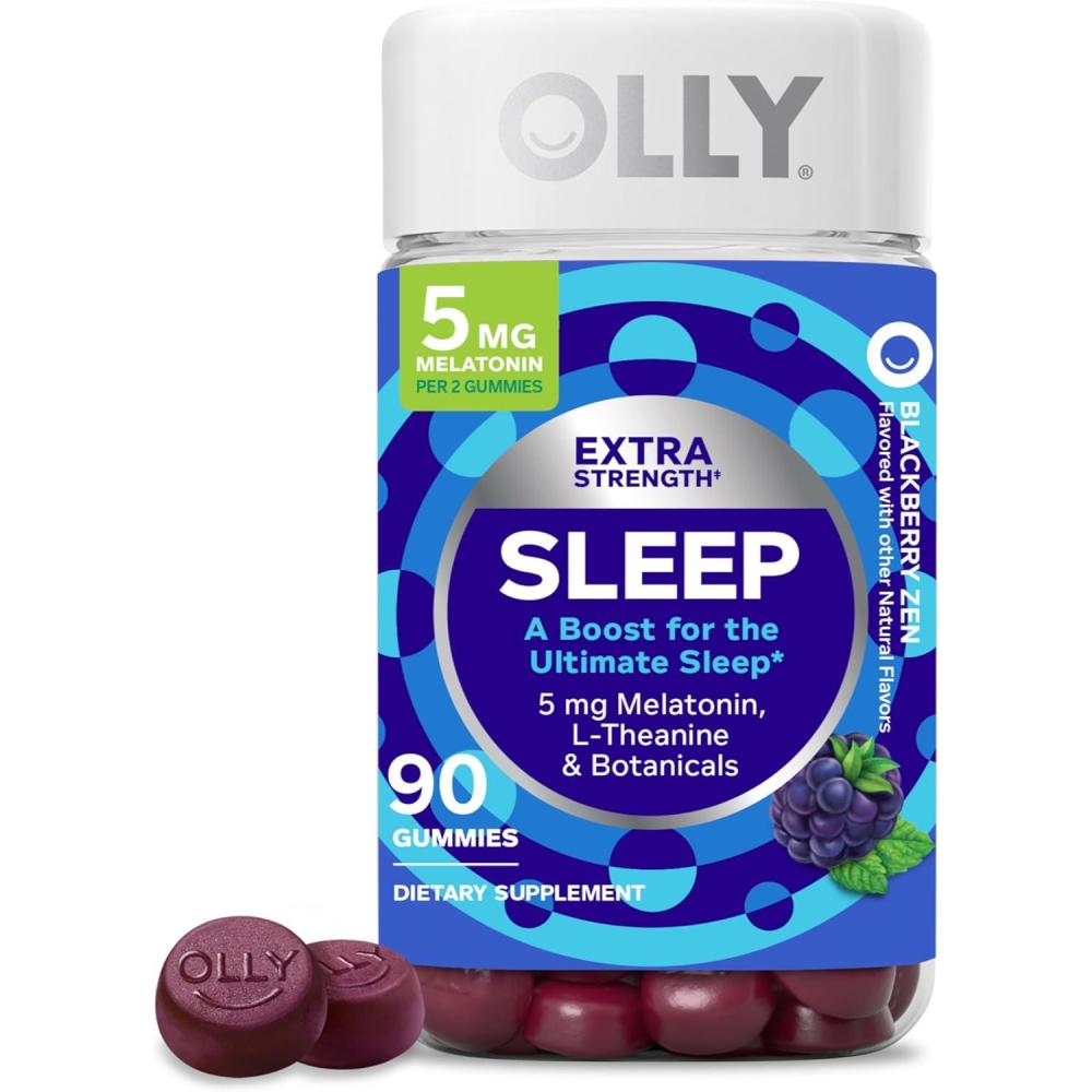 image:imageOLLY Extra Strength Sleep Gummy Occasional Sleep Support 5 mg Melatonin LTheanine Chamomile Lemon Balm Extracts Sleep Aid Blackberry Flavor 70 Count Packaging May Vary90 Count Pack of 1