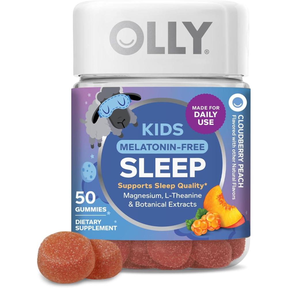image:imageOLLY Kids Melatonin Free Sleep Gummy Supplement Supports Sleep Quality Magnesium LTheanine Lemon Balm Cloudberry Peach Flavored 25 Day Supply  50 Count