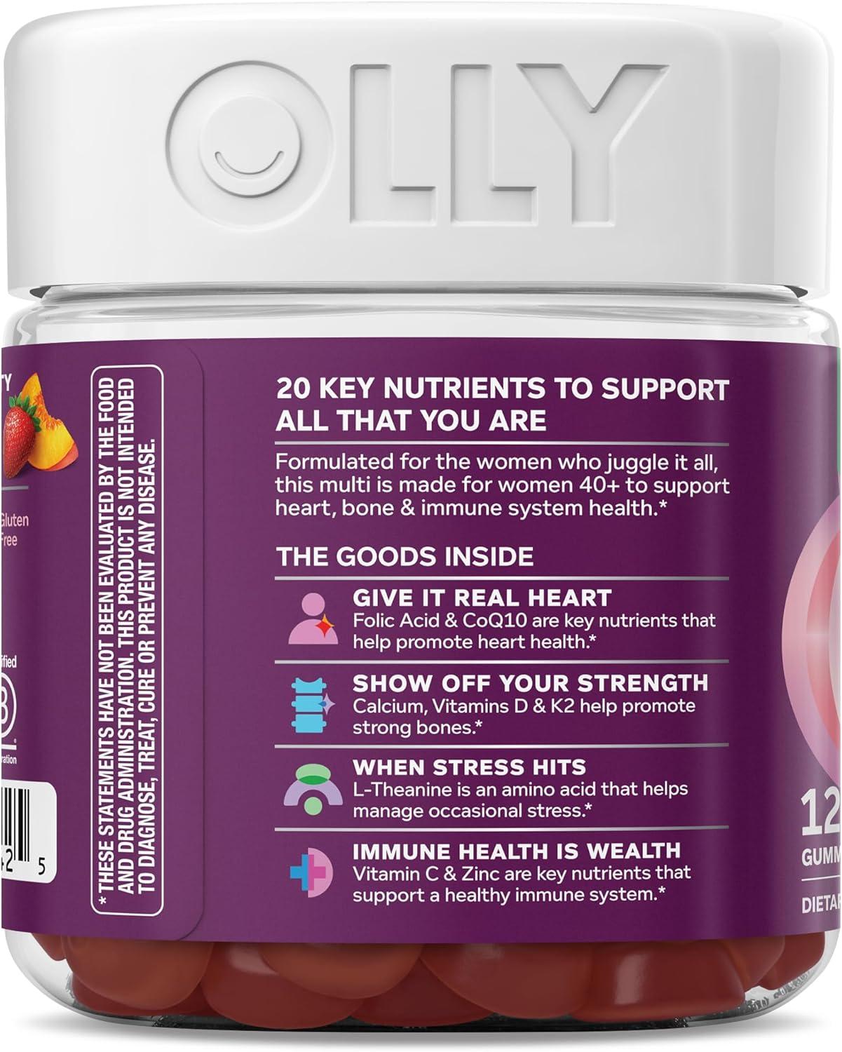 image:imageOLLY Womens 40 Multi Gummies 20 Key Nutrients Plus Vitamin K2 CoQ10 LTheanine Chewable Gummy Supplement Peach Berry Flavored 45 Day Supply 120 Count