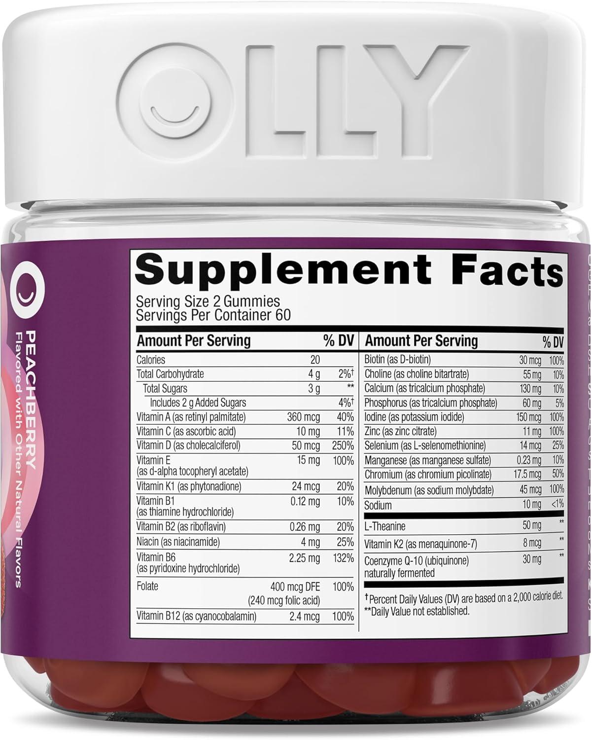image:imageOLLY Womens 40 Multi Gummies 20 Key Nutrients Plus Vitamin K2 CoQ10 LTheanine Chewable Gummy Supplement Peach Berry Flavored 45 Day Supply 120 Count