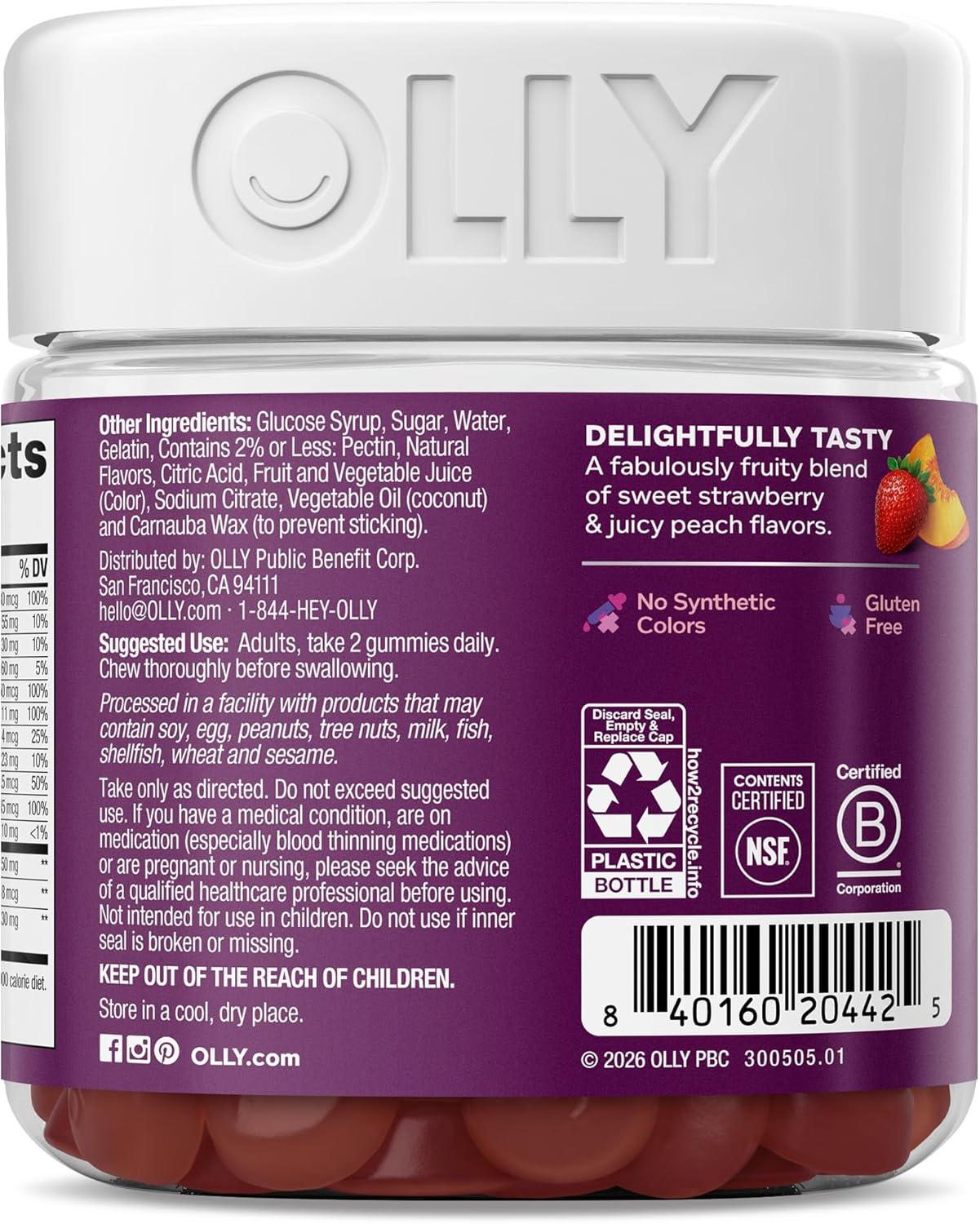 image:imageOLLY Womens 40 Multi Gummies 20 Key Nutrients Plus Vitamin K2 CoQ10 LTheanine Chewable Gummy Supplement Peach Berry Flavored 45 Day Supply 120 Count