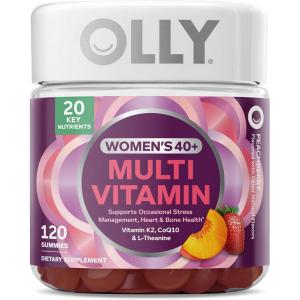 OLLY Women’s 40+ Multi Gummies, 20 Key Nutrients Plus Vitamin K2, CoQ10, L-Theanine, Chewable Gummy Supplement, Peach Berry Flavored, 45 Day Supply – 120 Count